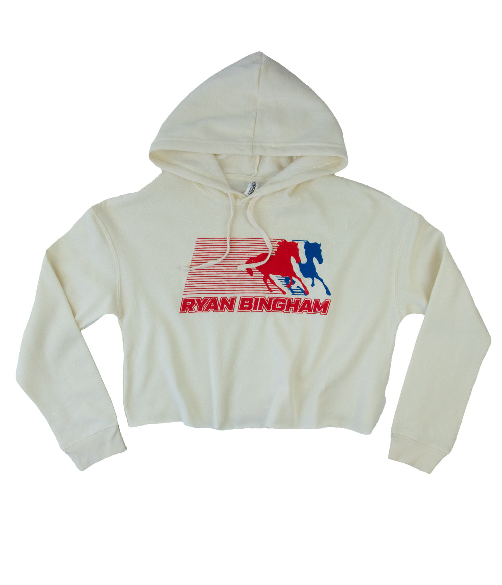 Ryan Bingham Pony USA Womens Crop Hooded Sweatshirt